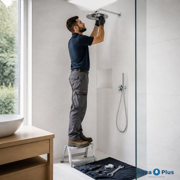 Sanitärinstallateur montiert eine moderne Regendusche in einem Badezimmer in Luzern