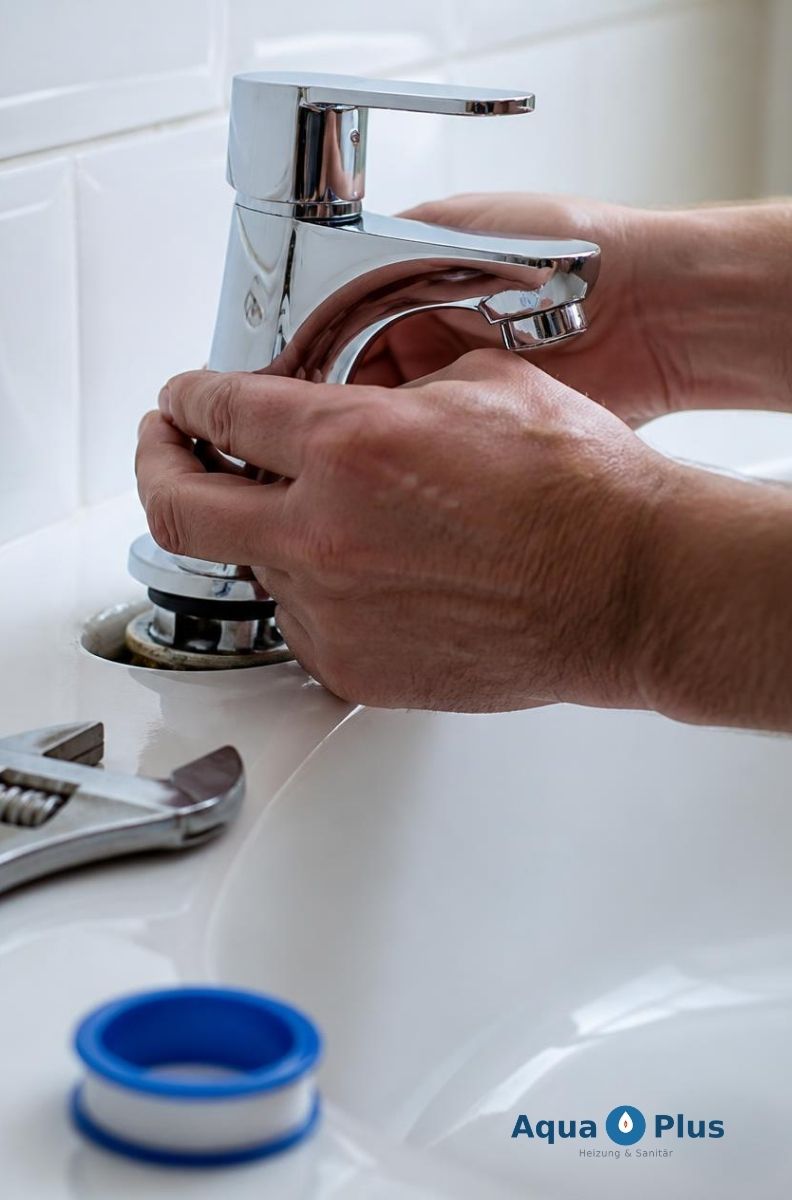 Nahaufnahme einer Armaturenmontage bei einer Sanitärinstallation